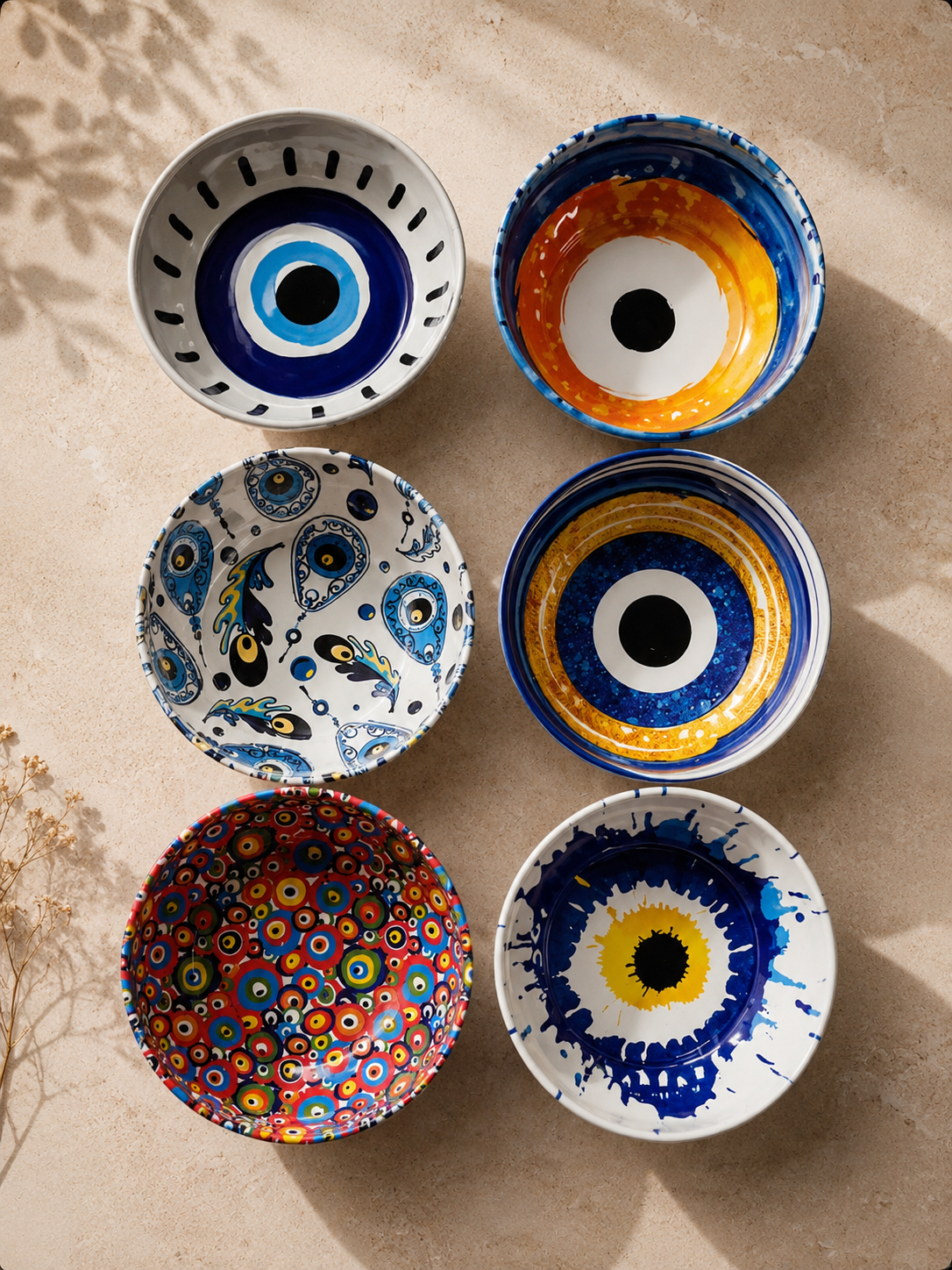 Artistic Evil Eye Metal Decorative Bowl Collection–Set of 6