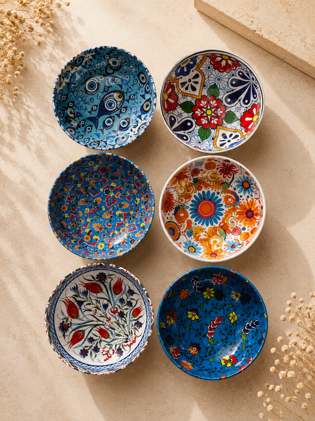 Artistic Floral Metal Decorative Bowl Collection – Set of 6