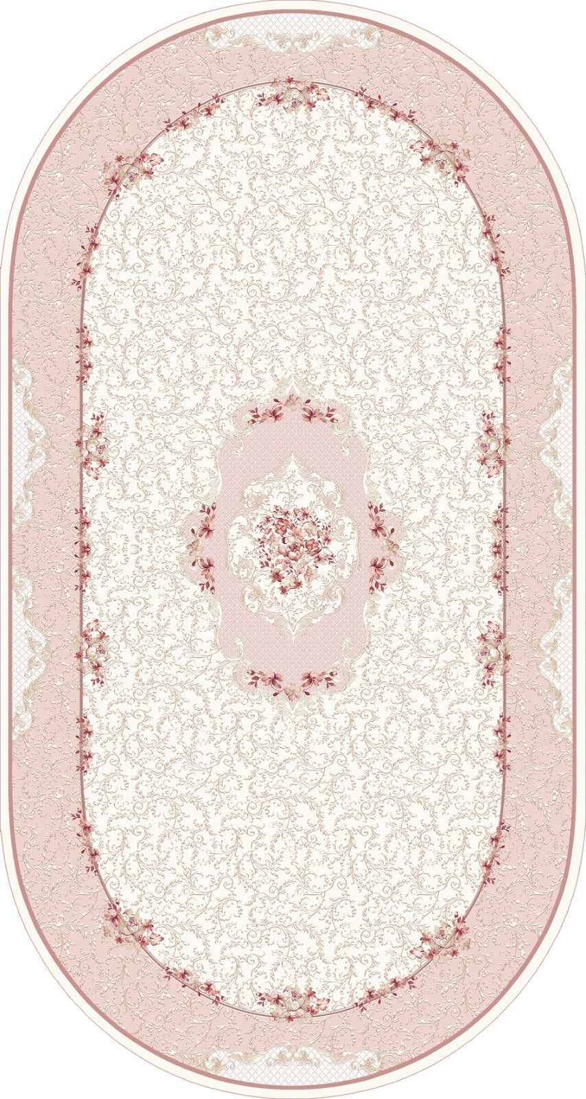 Oval  Pink Design Lateks Water Resistant Washable Tassel Area Rug