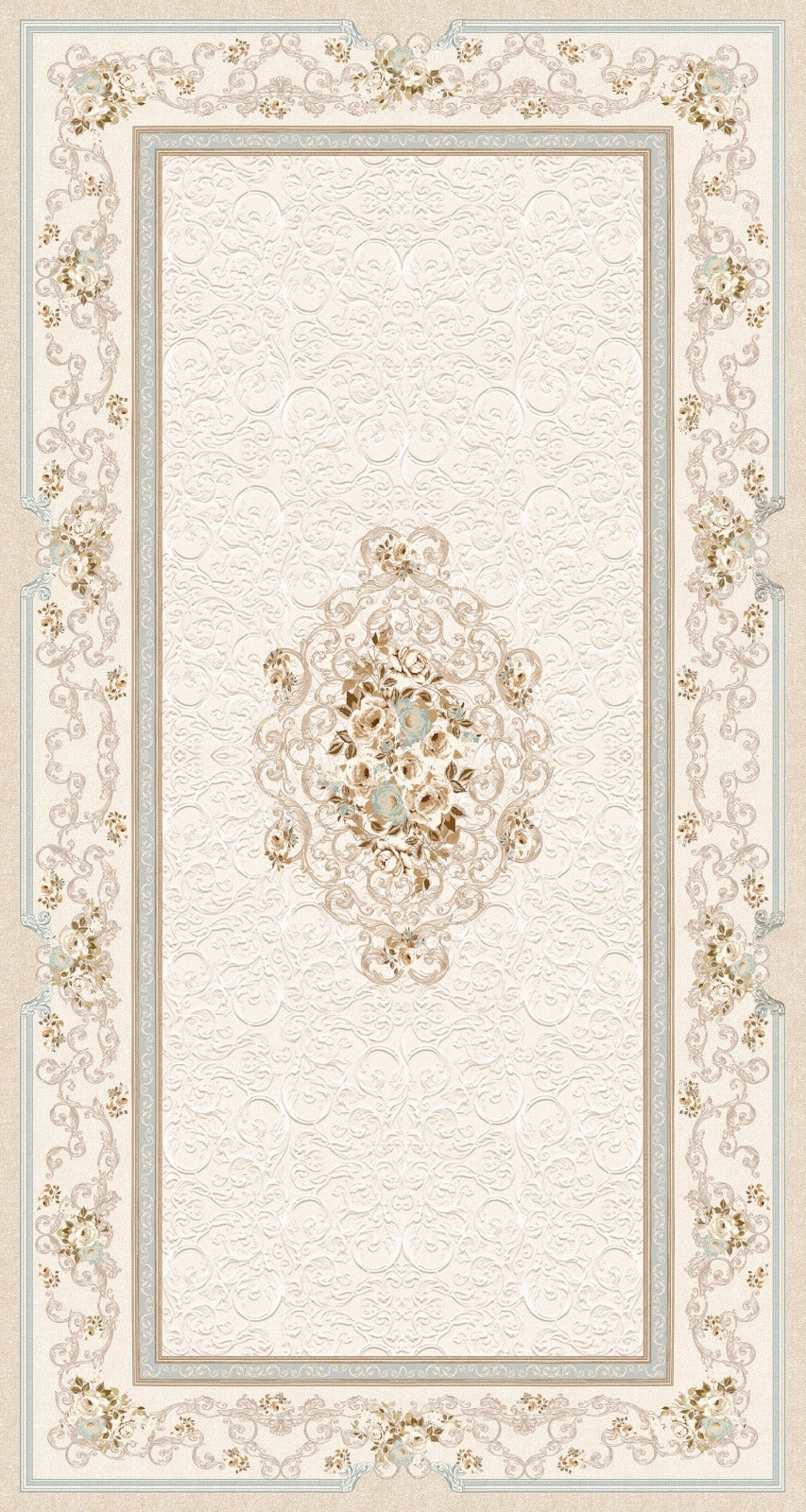 Blue Design Rectangle Lateks Water Resistant Washable Tassel Area Rug