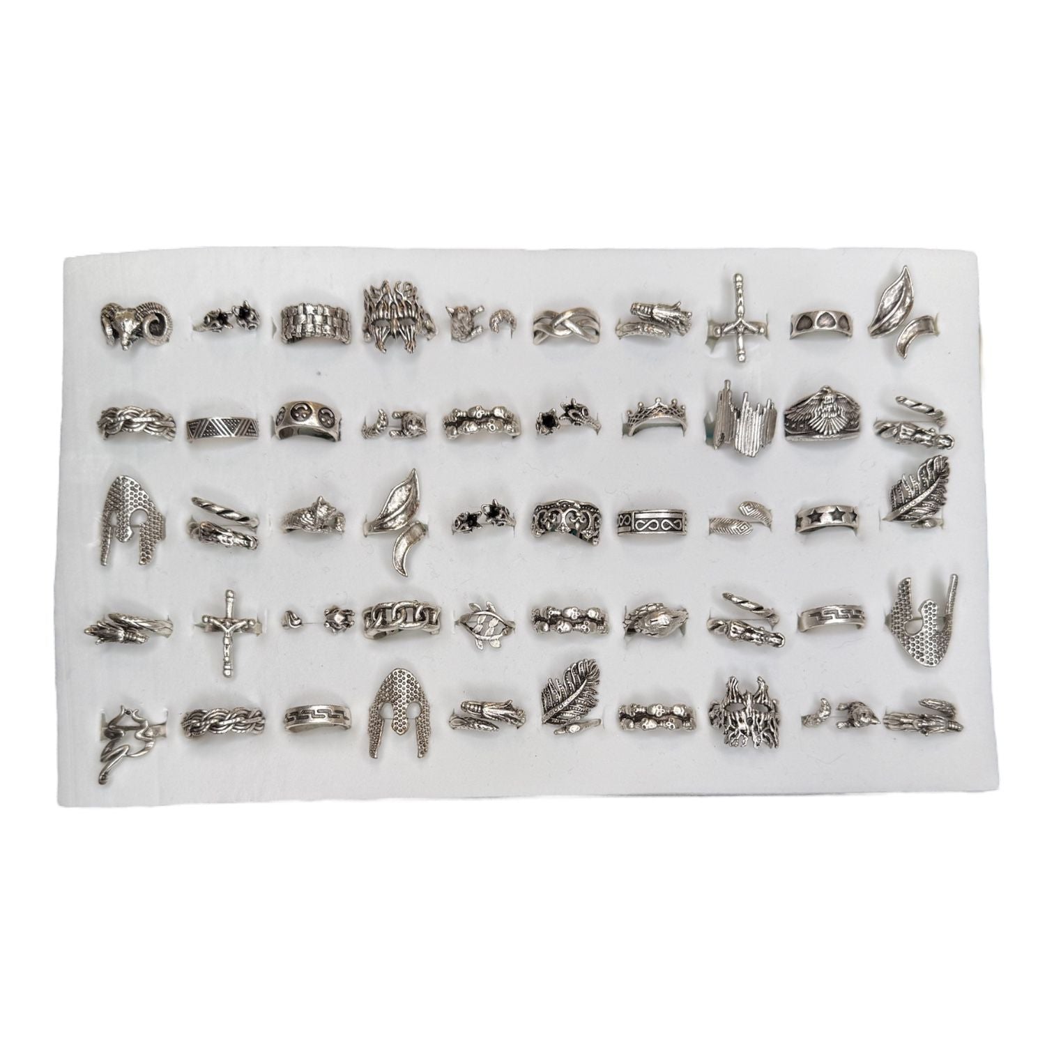 Vintage Silver Color 50 Adjustable Rings Prepack & Display