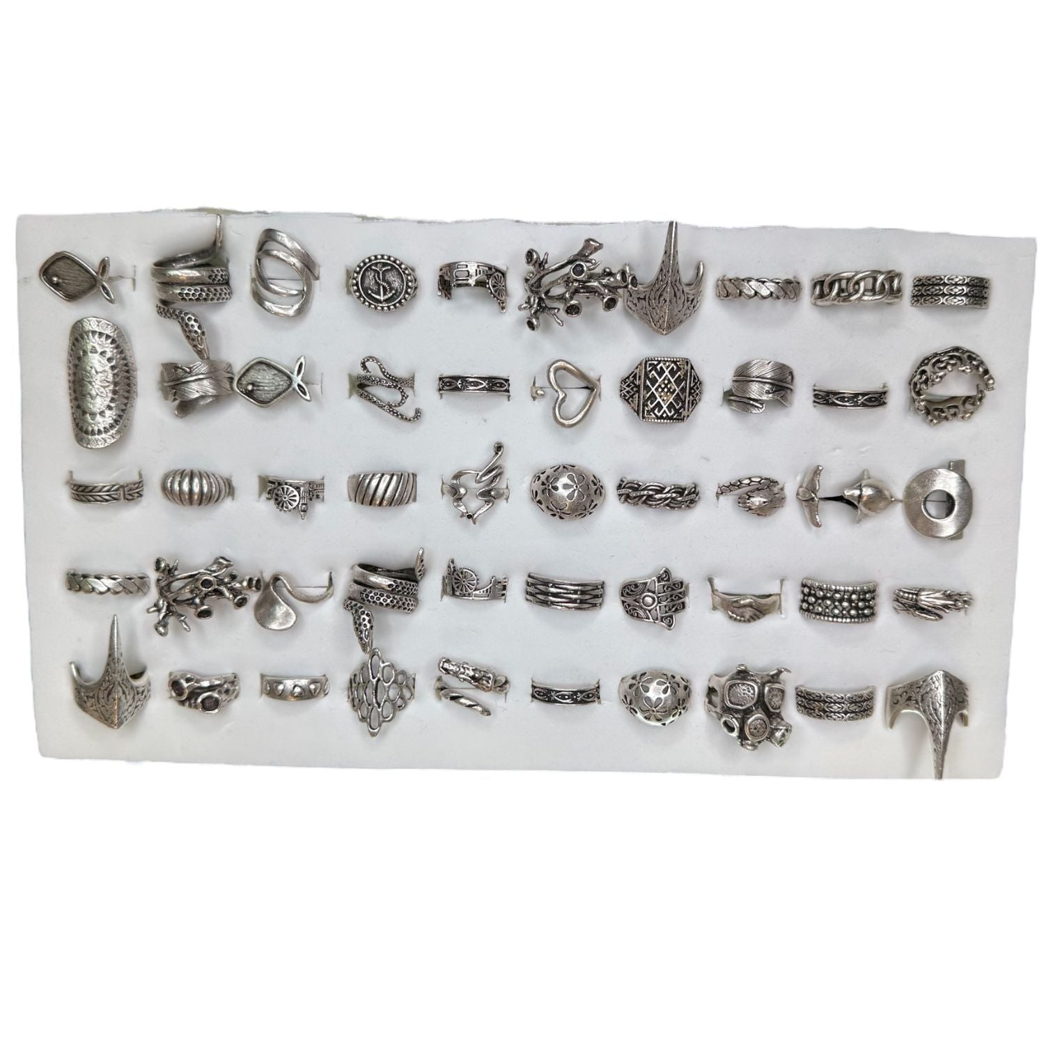 Vintage Silver Color 50 Adjustable Rings Prepack & Display