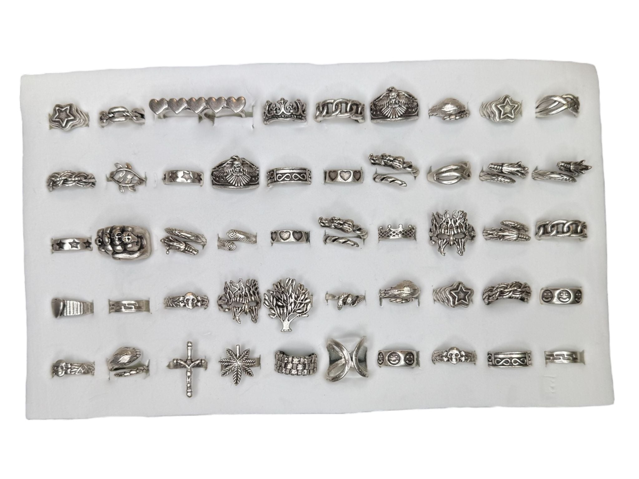 Vintage Silver Color 50 Adjustable Rings Prepack & Display