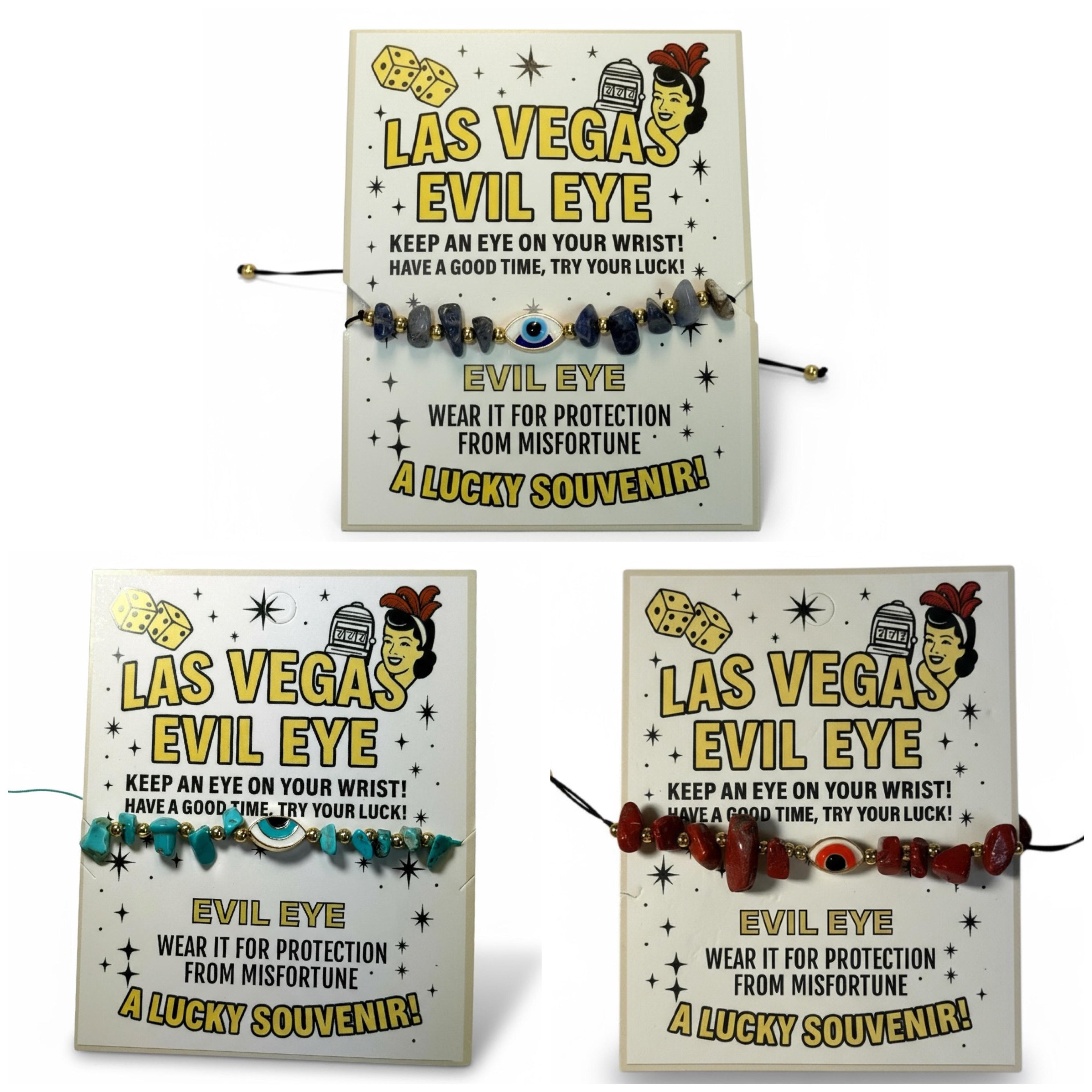 Vegas Evil Eye Bracelet – Natural Stone Options (Lapis, Turquoise, Agate)