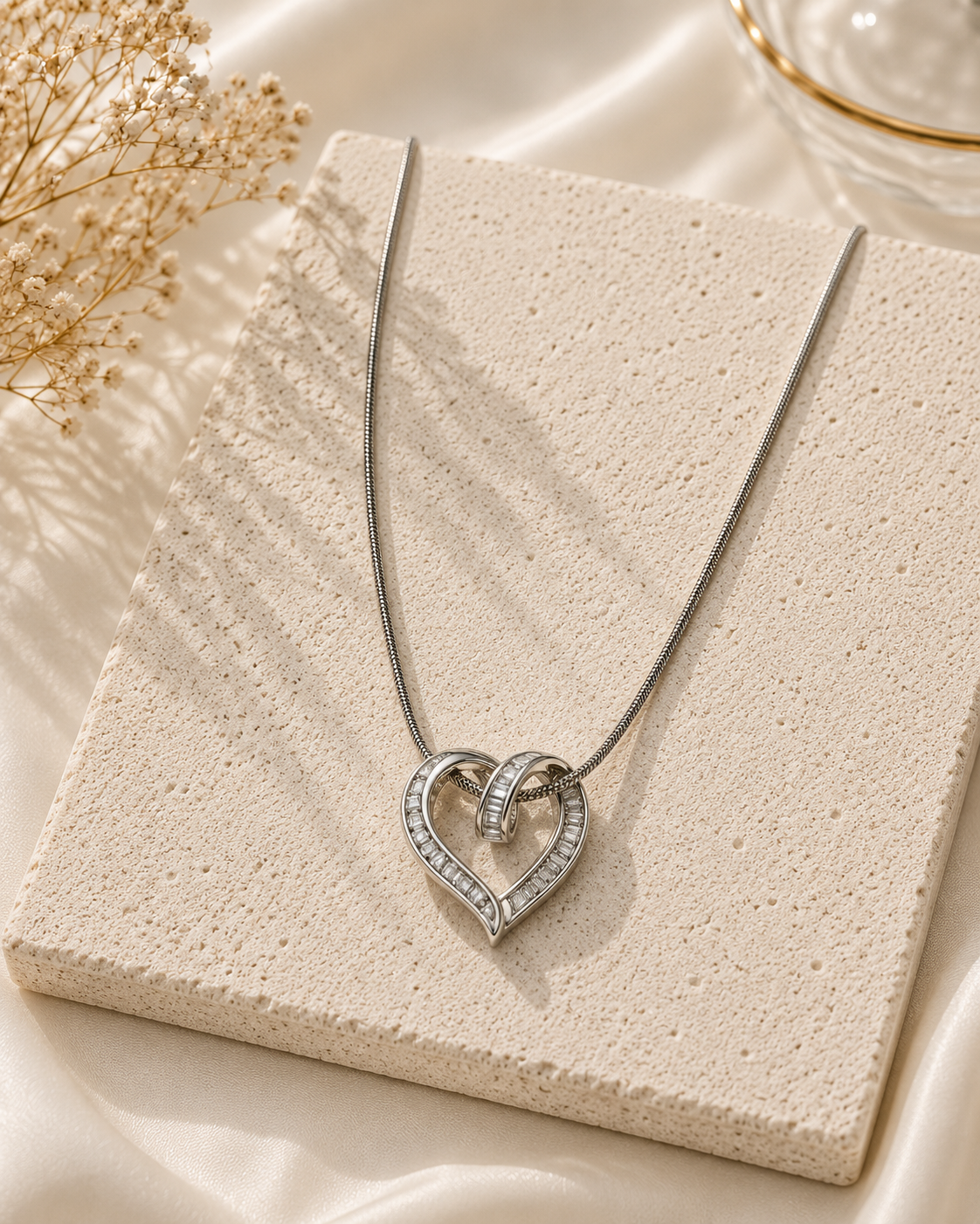 Pavé Open Heart Pendant Necklace – Gold & Silver Plated