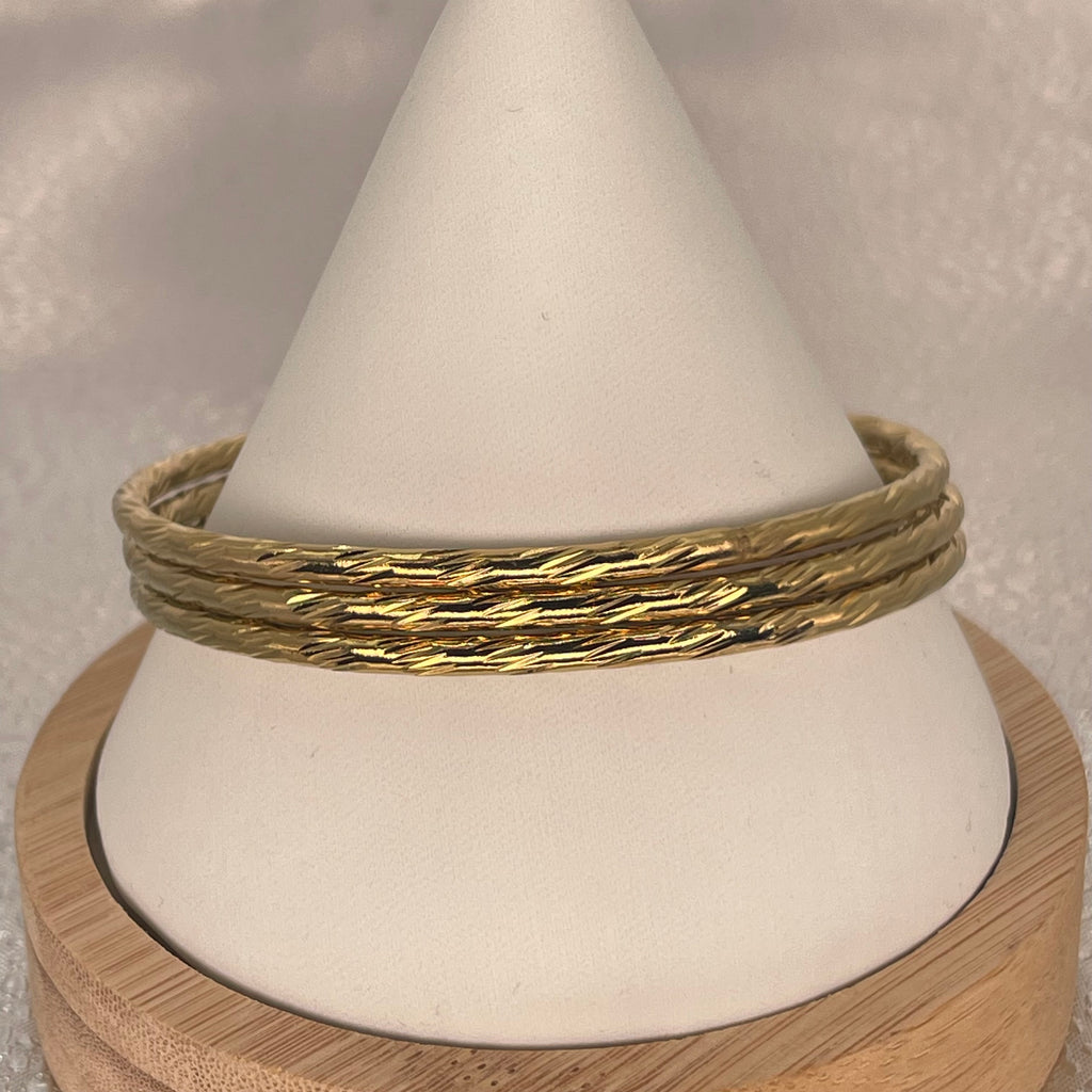 Stainless Steel Gold Bangle Set – Ripple Texture (3pcs)