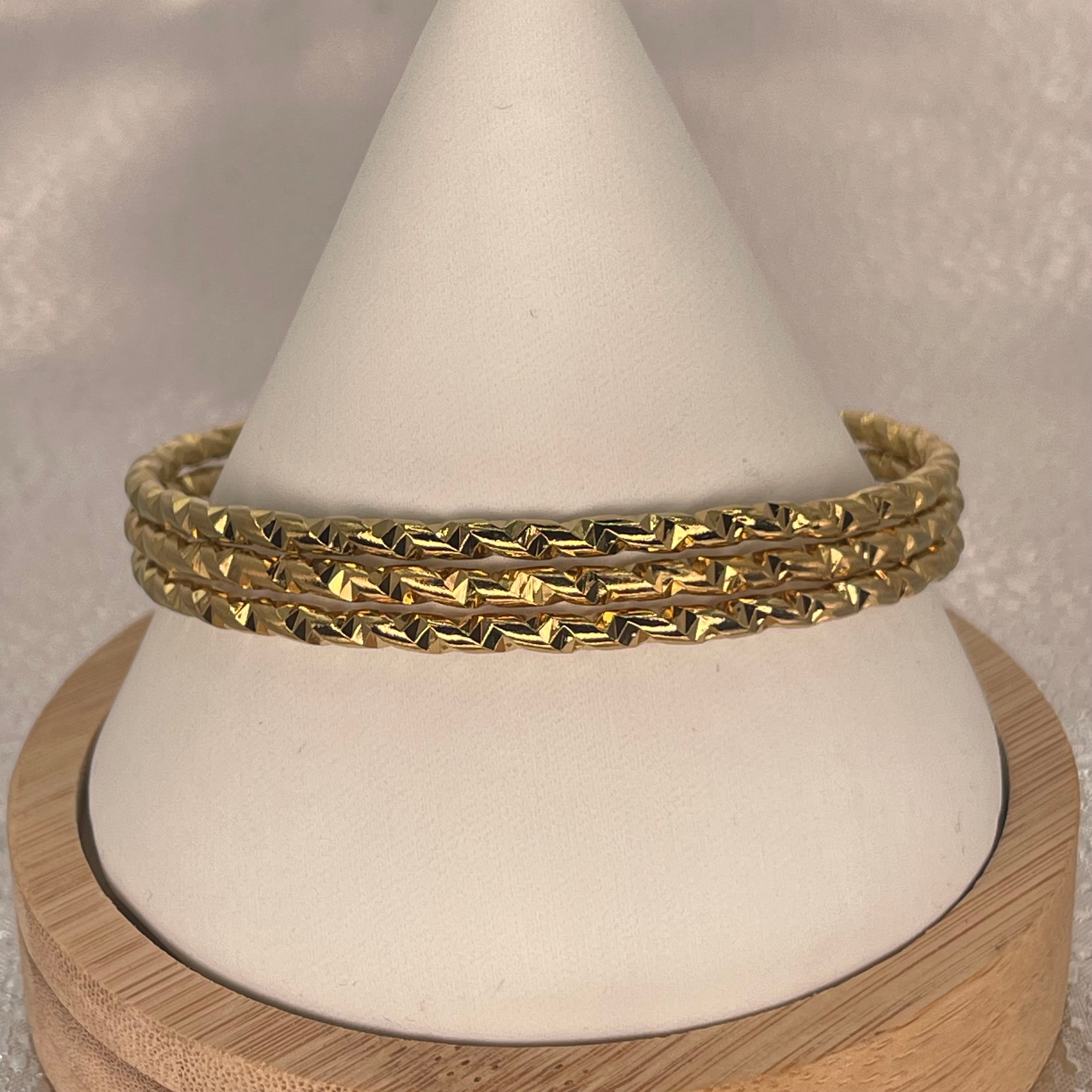 Stainless Steel Gold Bangle Set – Braided Rope Design