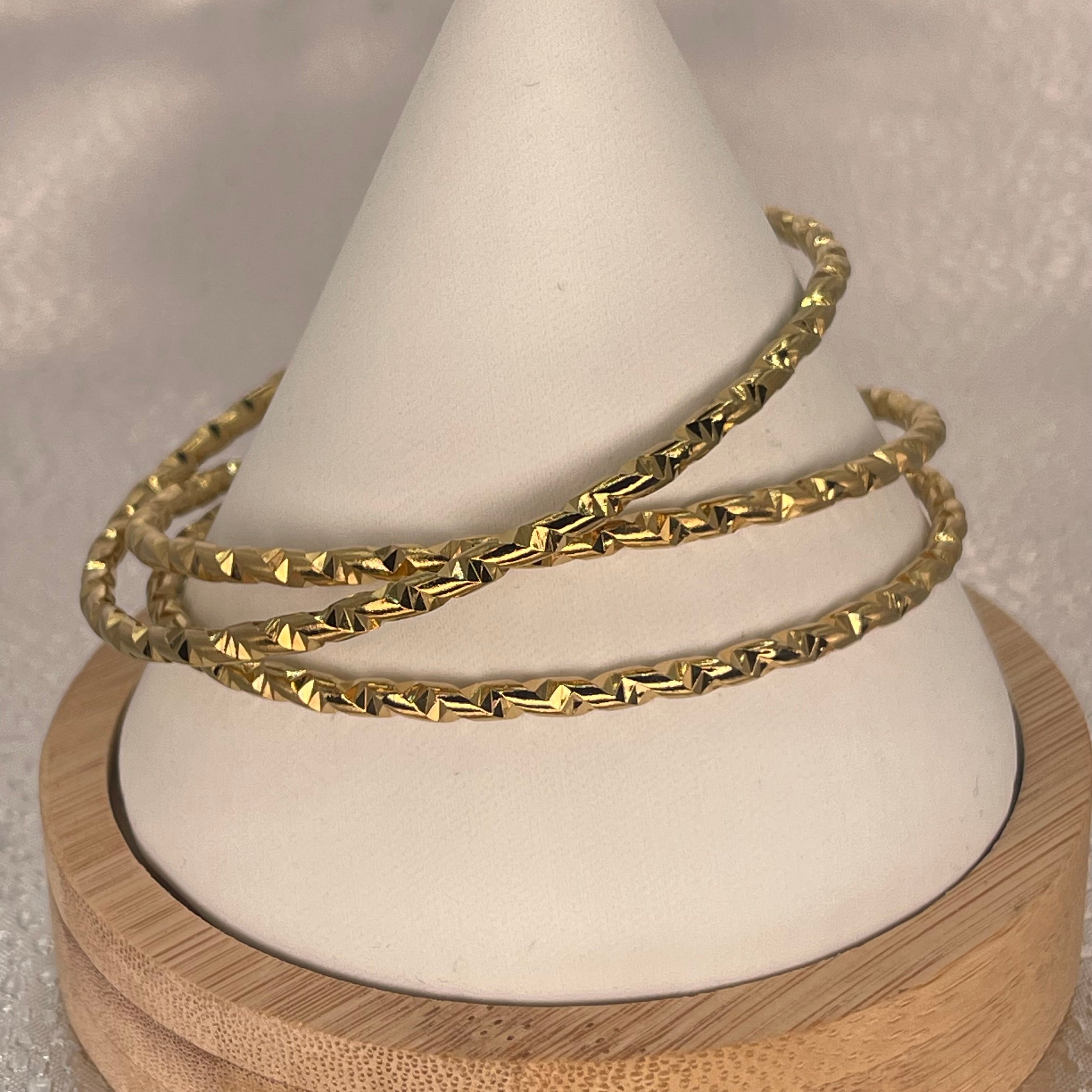 Stainless Steel Gold Bangle Set – Braided Rope Design