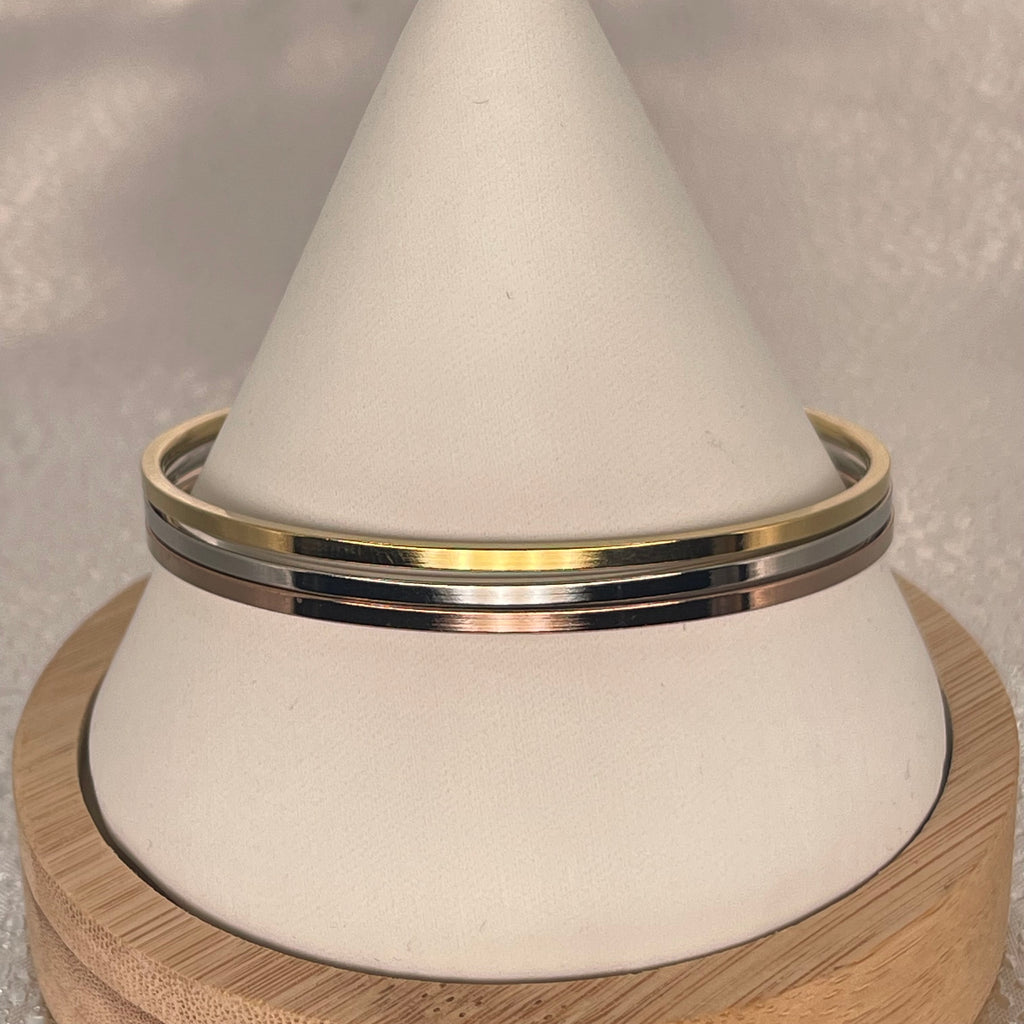 Stainless Steel Bangle Set – Gold, Silver & Rose (3pcs)