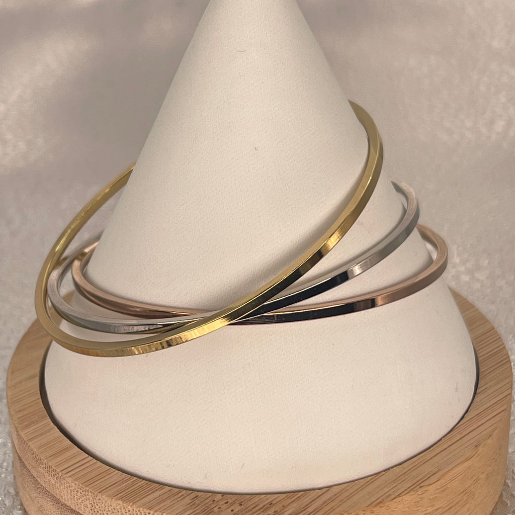 Stainless Steel Bangle Set – Gold, Silver & Rose (3pcs)