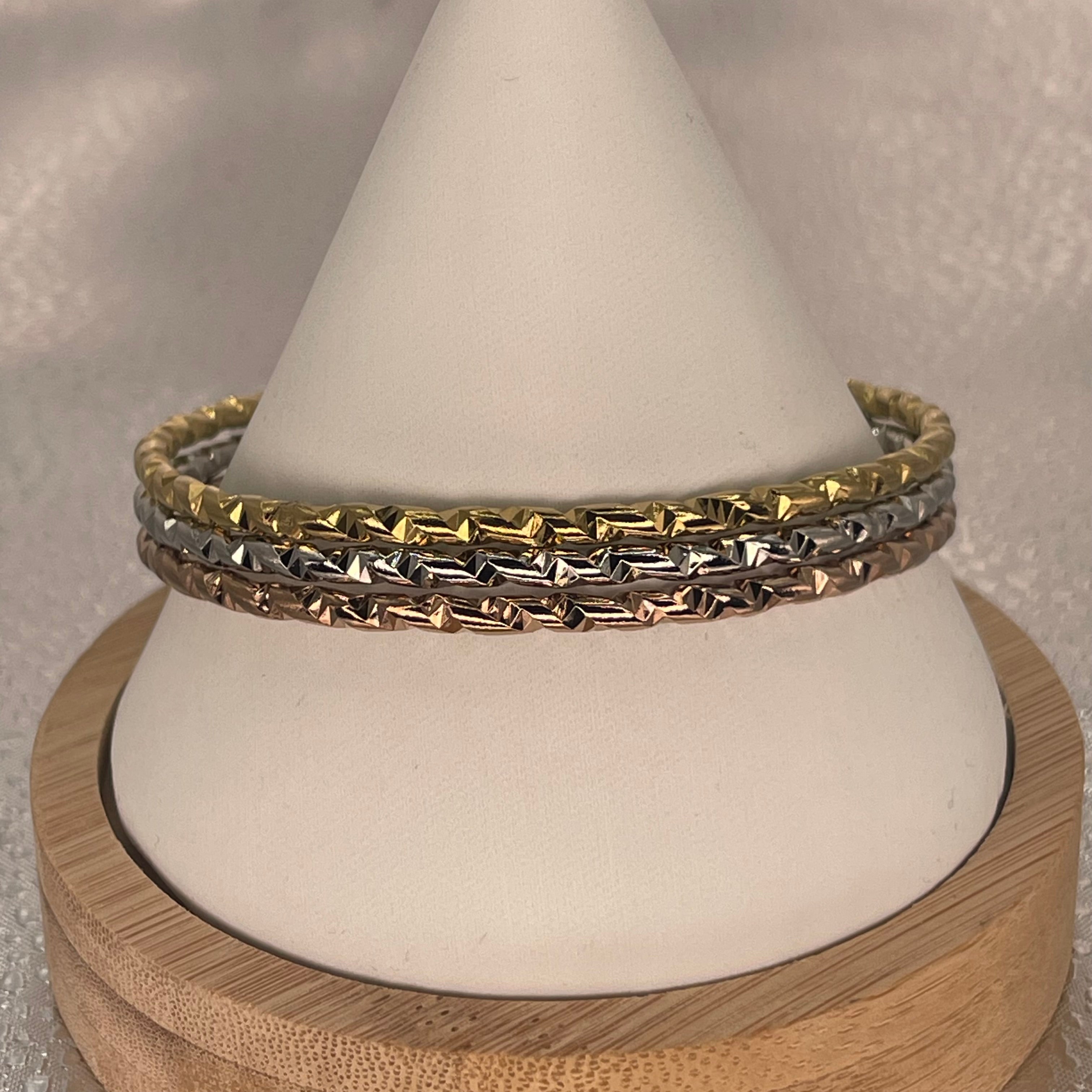 Stainless Steel Bangle Set – Braided Trio in 3 Colors