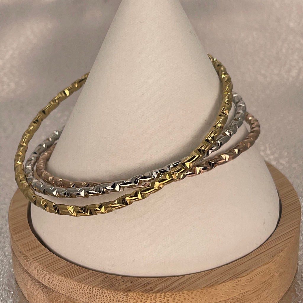 Stainless Steel Bangle Set – Braided Trio in 3 Colors