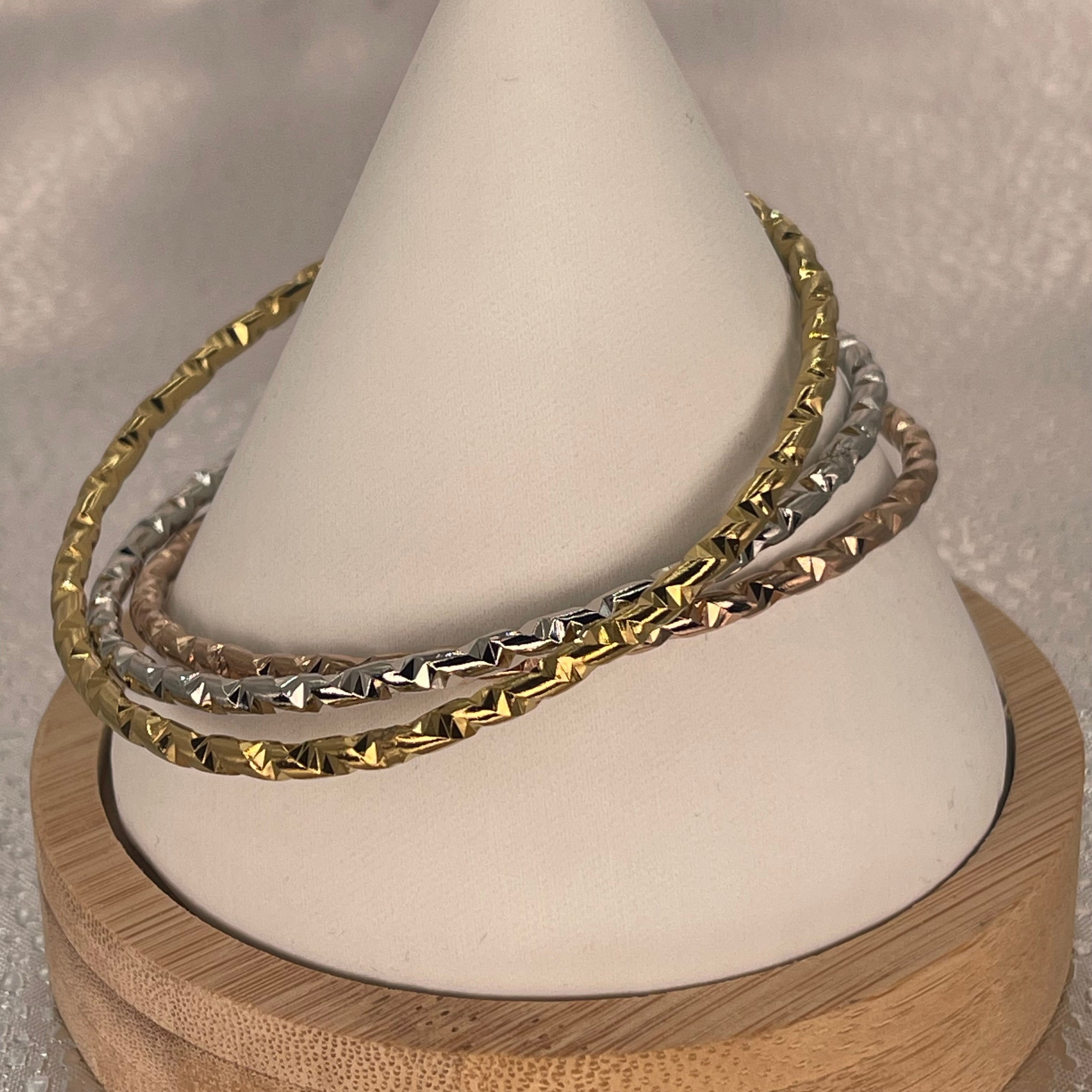 Stainless Steel Bangle Set – Braided Trio in 3 Colors