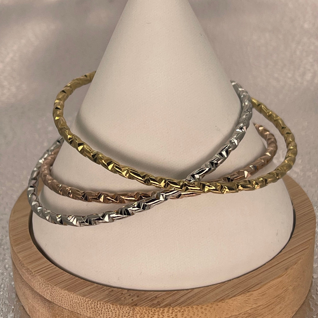 Stainless Steel Bangle Set – Braided Trio in 3 Colors