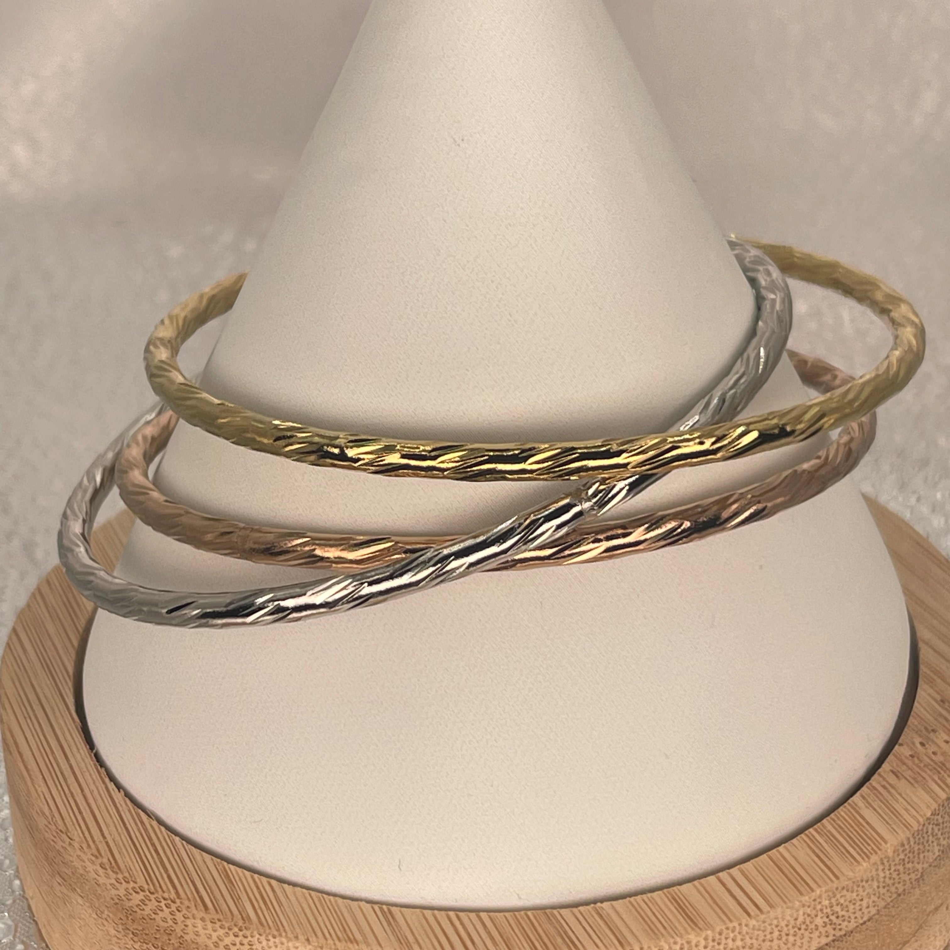 Stainless Steel Bangle Set – Ripple Texture Trio (3pcs)