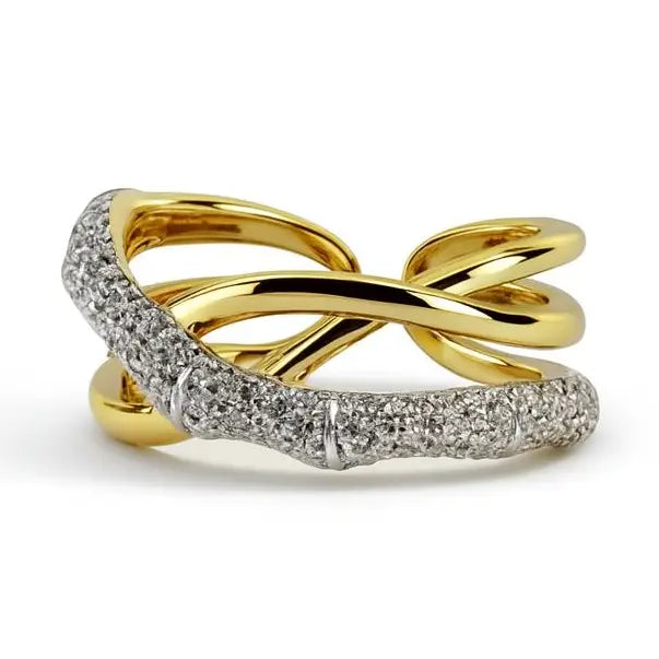 Multi-Stone Golden Adjustable Ring – Criss Cross Design