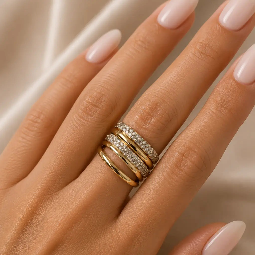 Multi-Stone Golden Adjustable Ring – Criss Cross Design