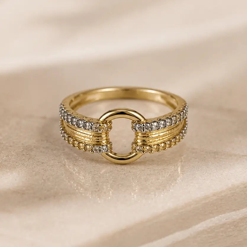 Multi-Stone Golden Adjustable Ring – Criss Cross Design