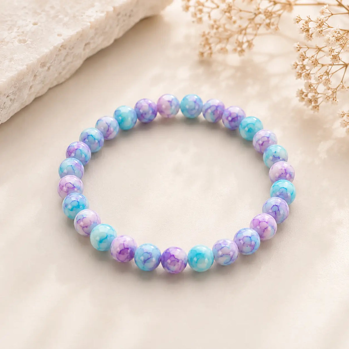 Beaded Stretch Bracelets – Pink & Marble, Assorted