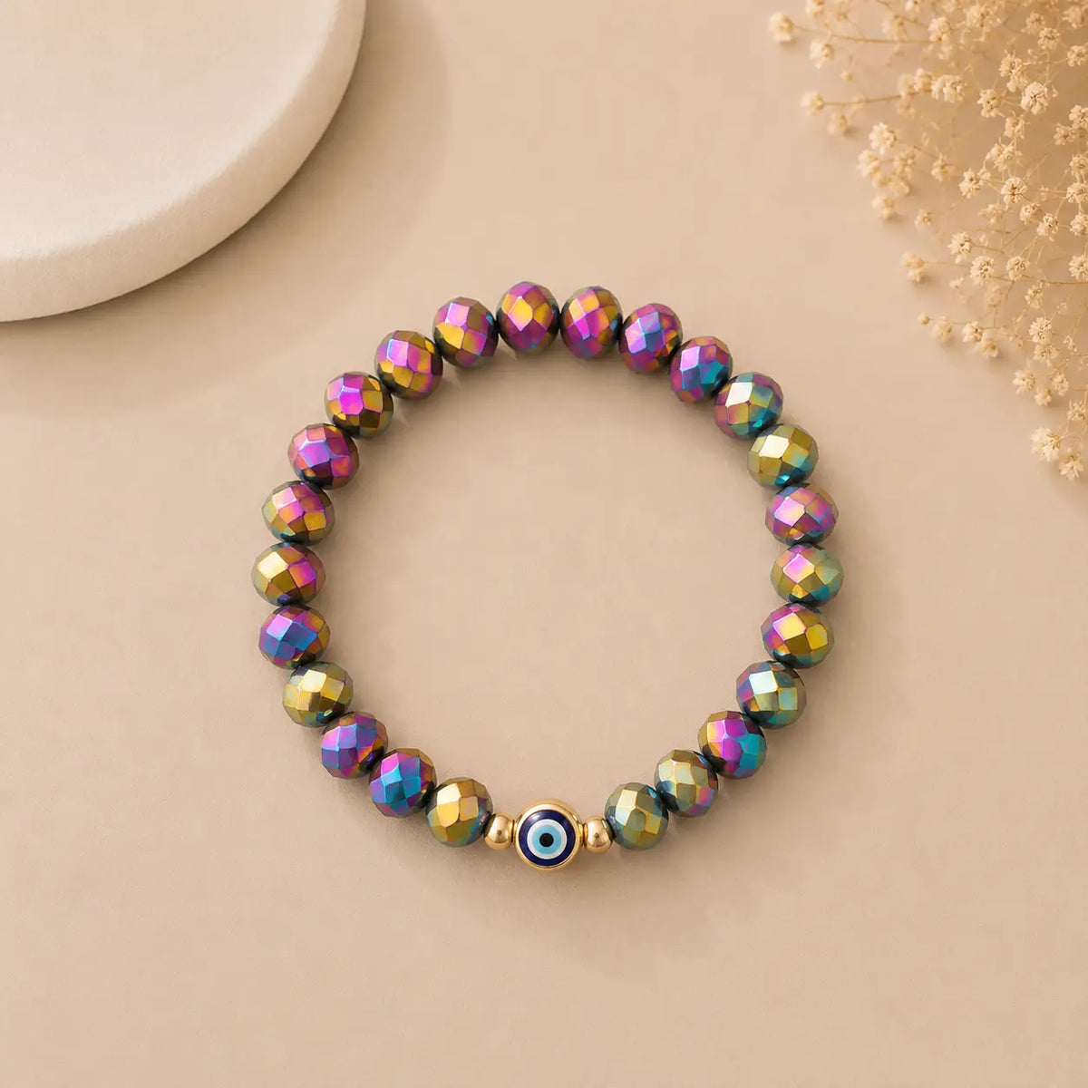 Faceted Evil Eye Stretch Bracelet – Set of 10