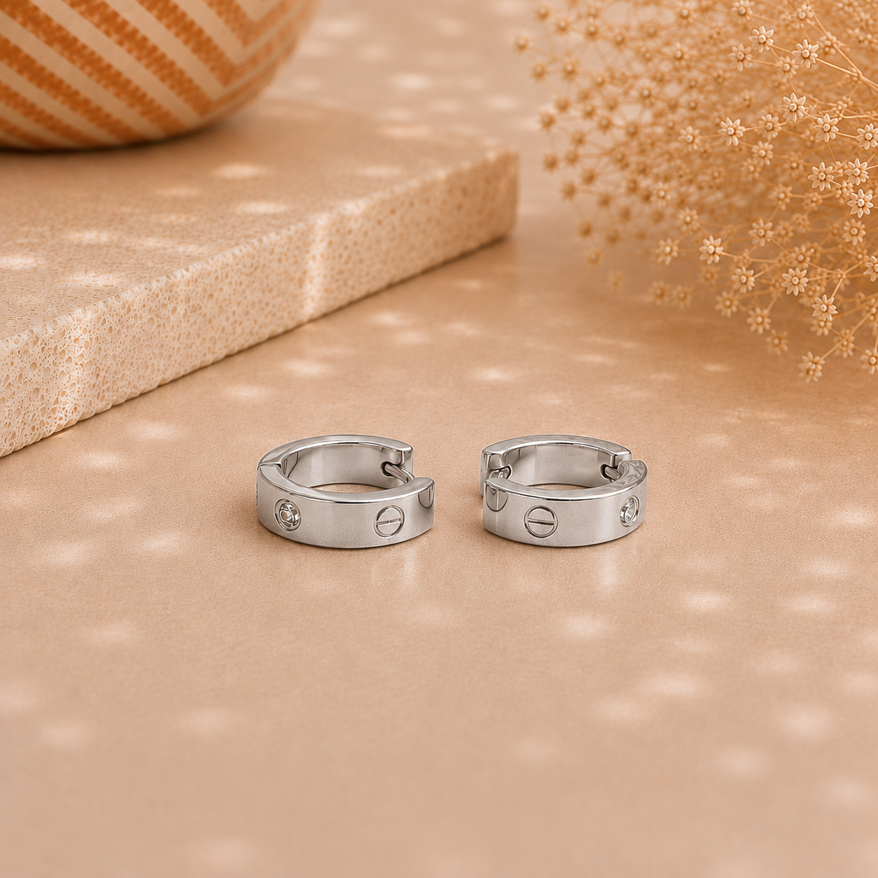 6mm–Mini LOVE Inspired Crystal&Screw Earrings–StainlessSteel