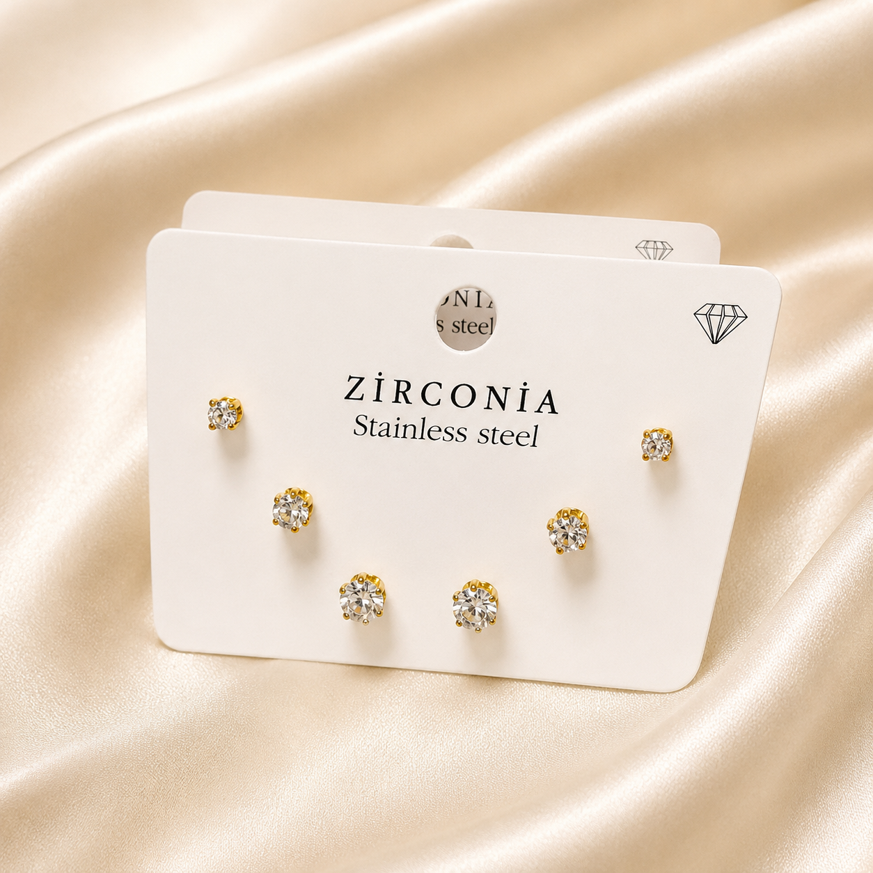 Stainless Steel Zirconia Stud Earrings 6 Pair Set