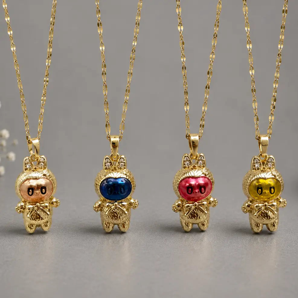 Astronaut Character Necklace - Gold Tone Stainless Steel