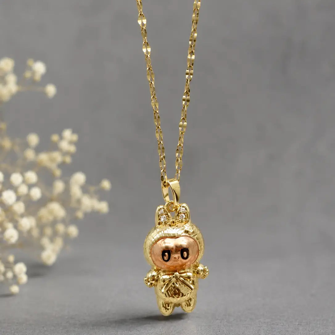 Astronaut Character Necklace - Gold Tone Stainless Steel
