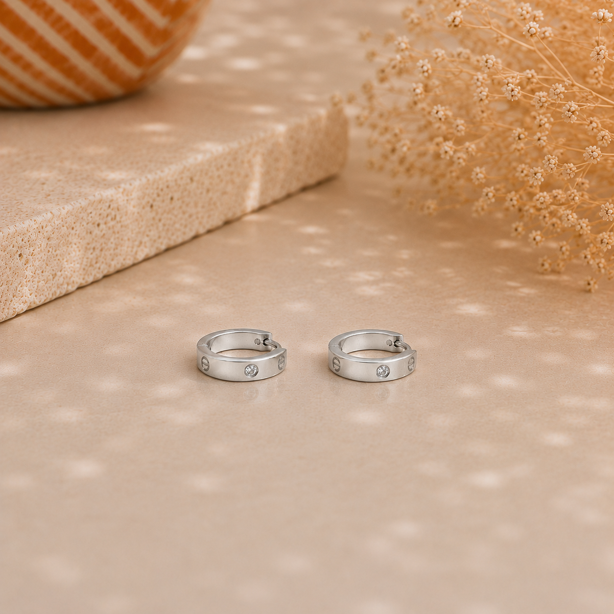 4mm–Mini LOVE Inspired Crystal&Screw Earrings–StainlessSteel