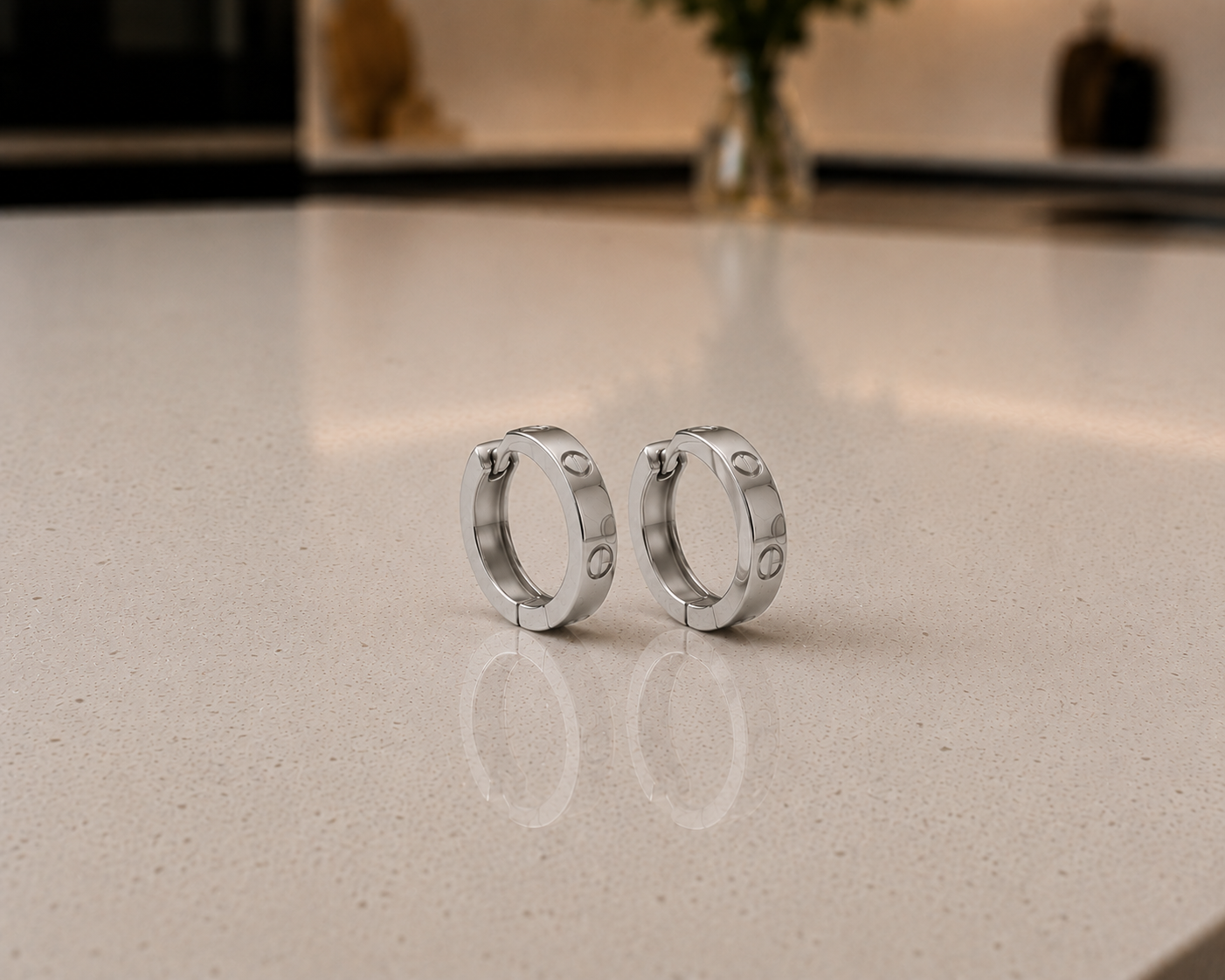 4mm– Mini LOVE Inspired Screw Hoop Earrings–Stainless Steel
