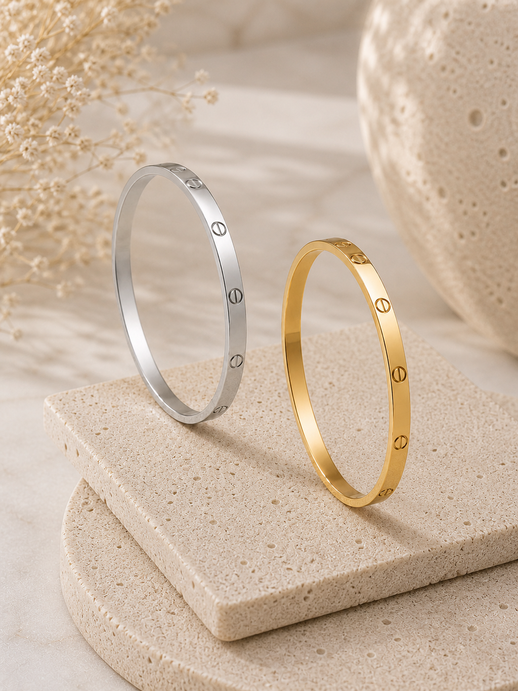 Slim Multi Screw Bangle Bracelet - Stainless Steel