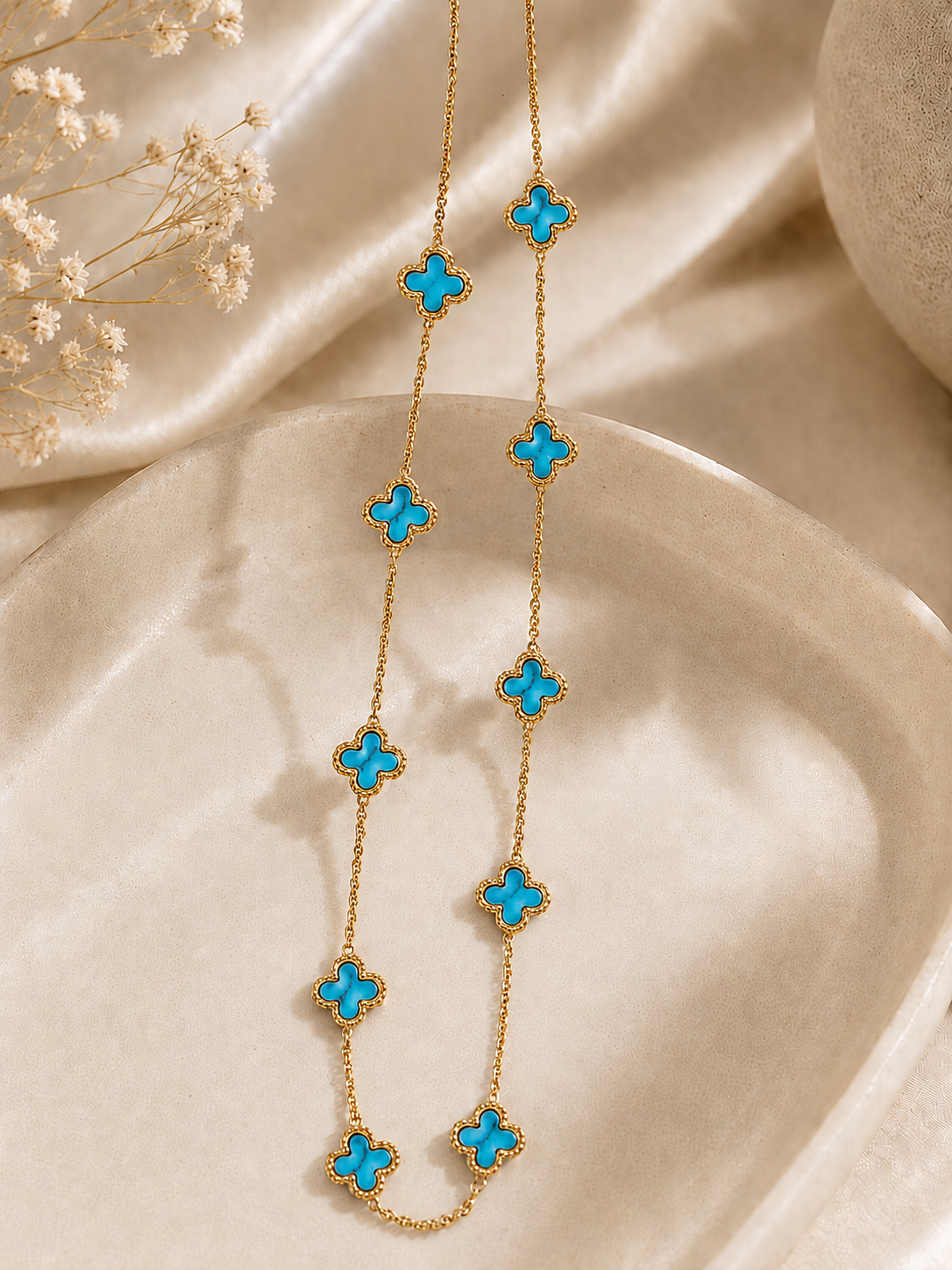 Clover Station Necklace Pendant Charm-Gold Plated