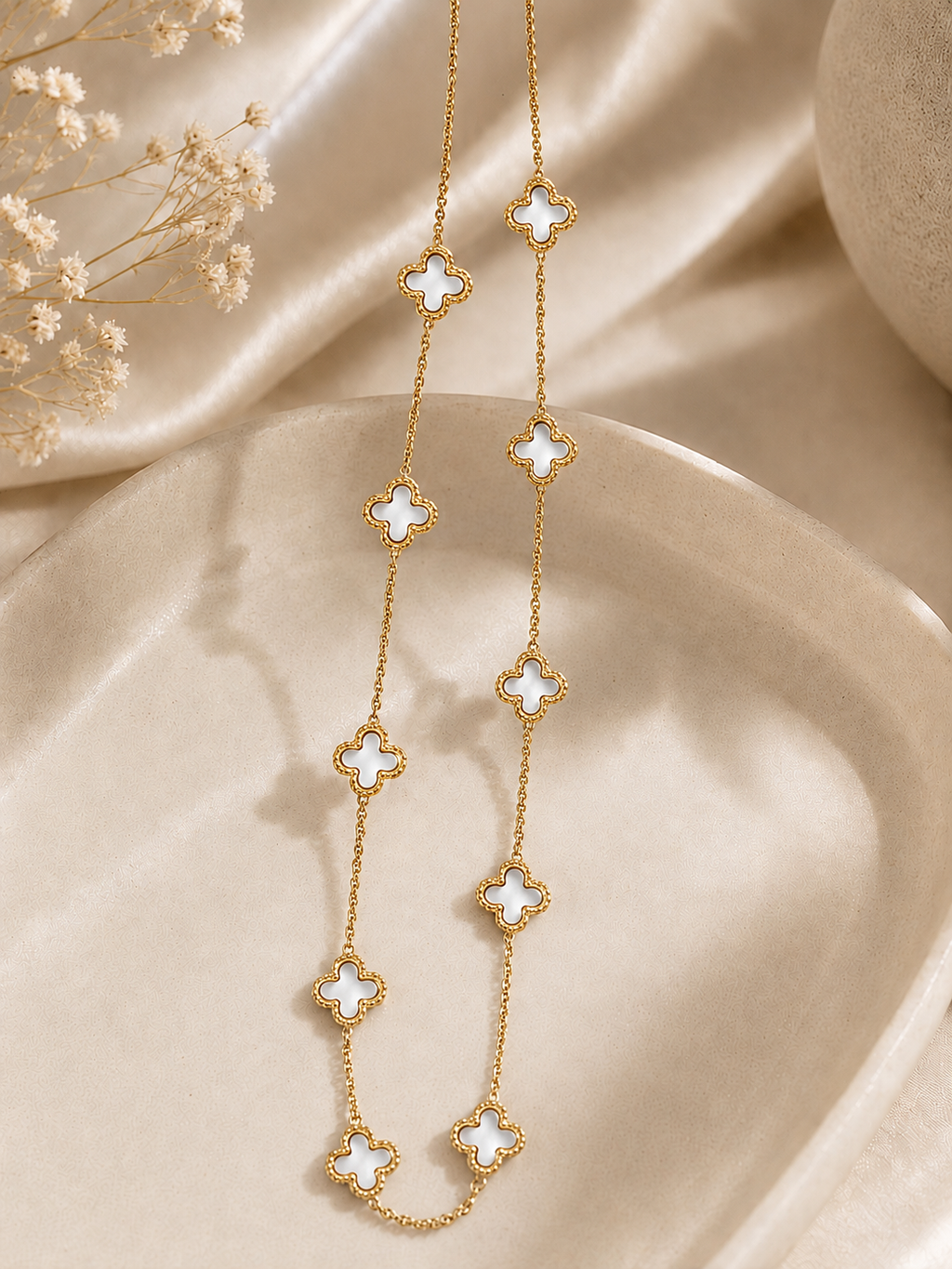 Clover Station Necklace Pendant Charm-Gold Plated
