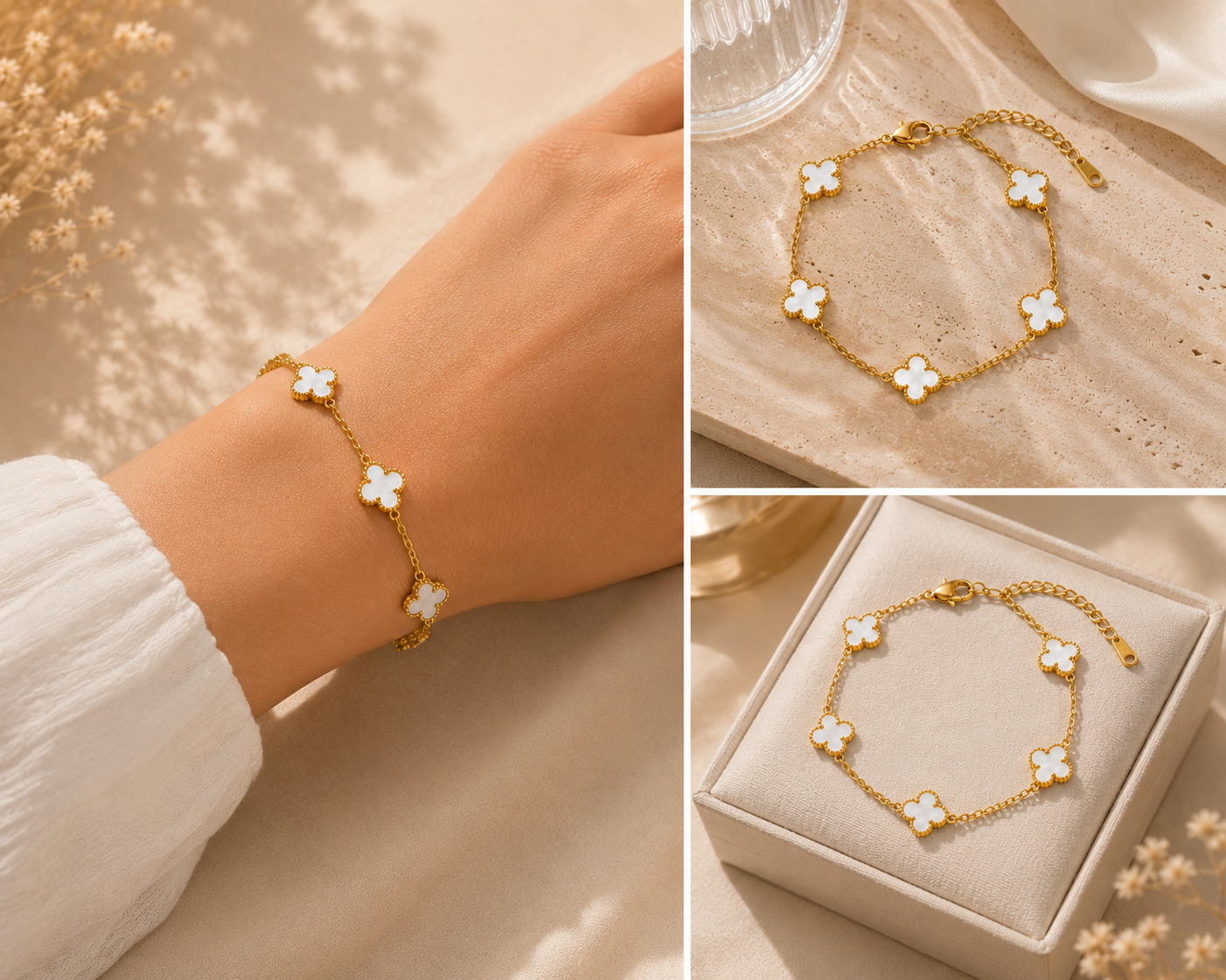 Clover Multi Station Bracelet - Gold Plated