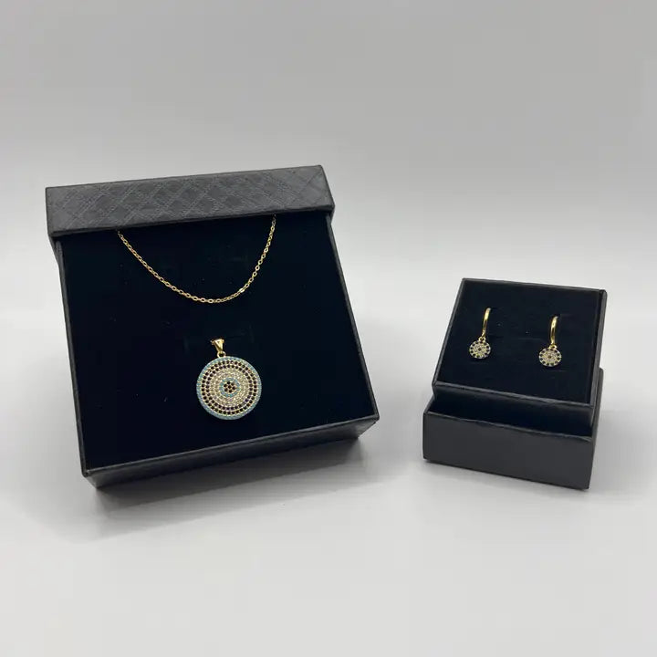 925 Sterling Silver Evil Eye Necklace & Earring Set