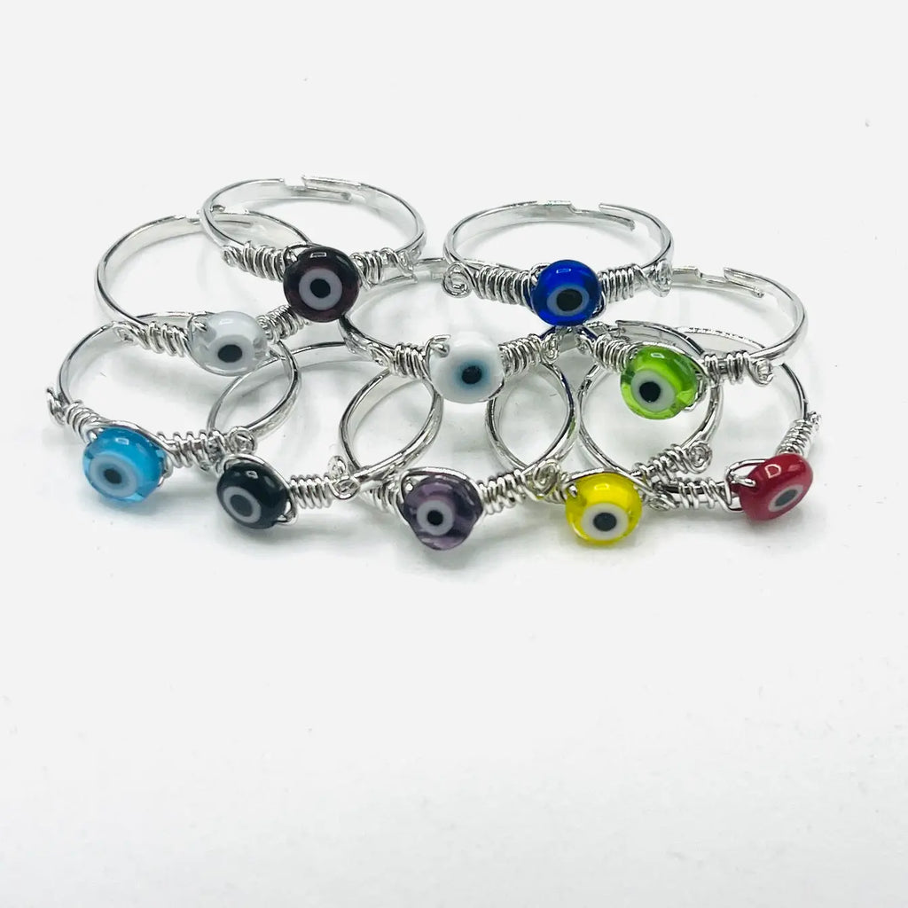 Adjustable Colorful Evil Eye Rings - 100 Piece Set