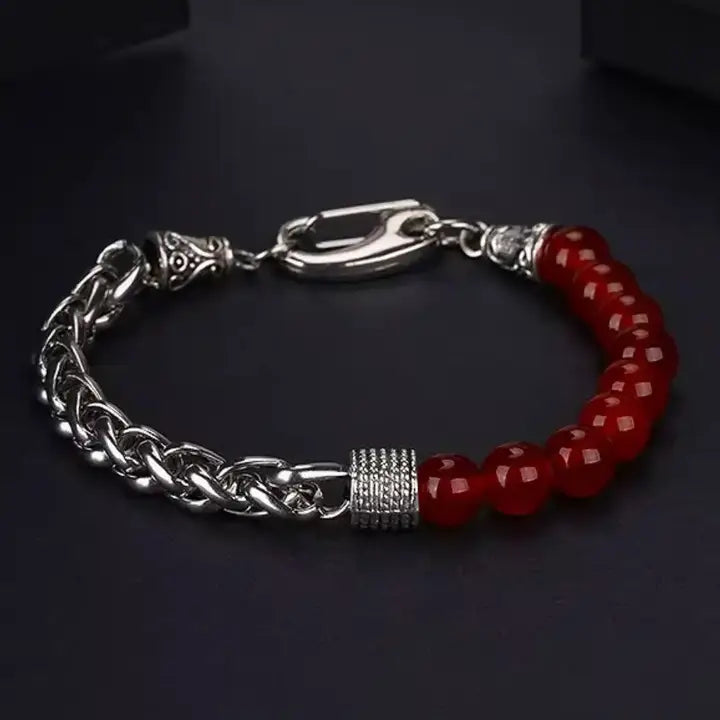 Stainless Steel Chain Bracelet with Natural Gemstone Beads