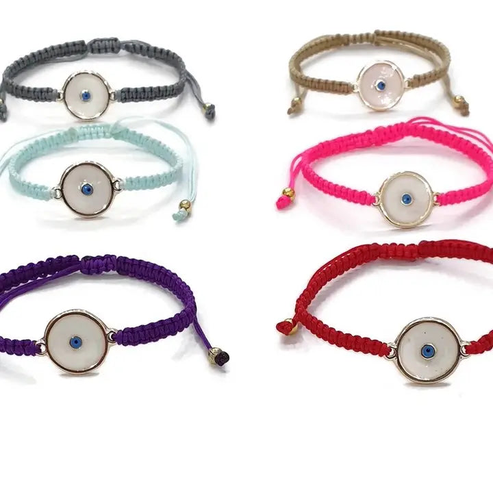 Bracelet Macrame Round Evileye Evil Eye Enamel Silver & Gold