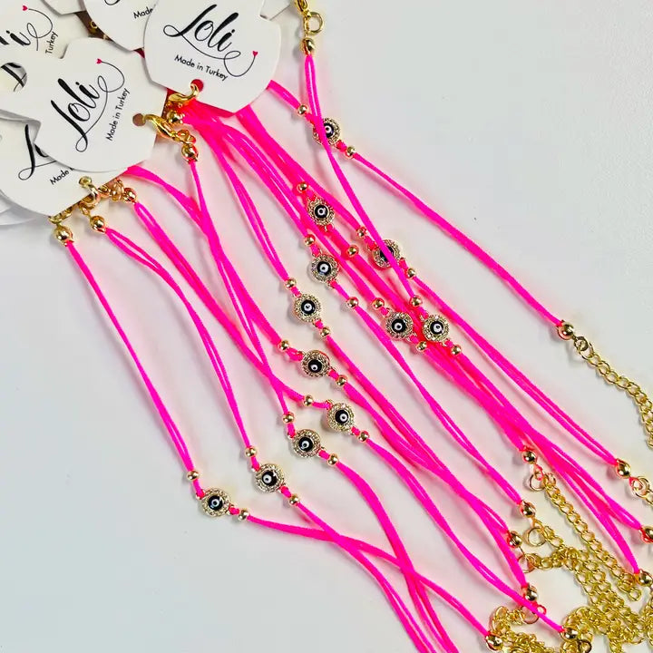 Evileye String CZ Stone Round  Bracelet