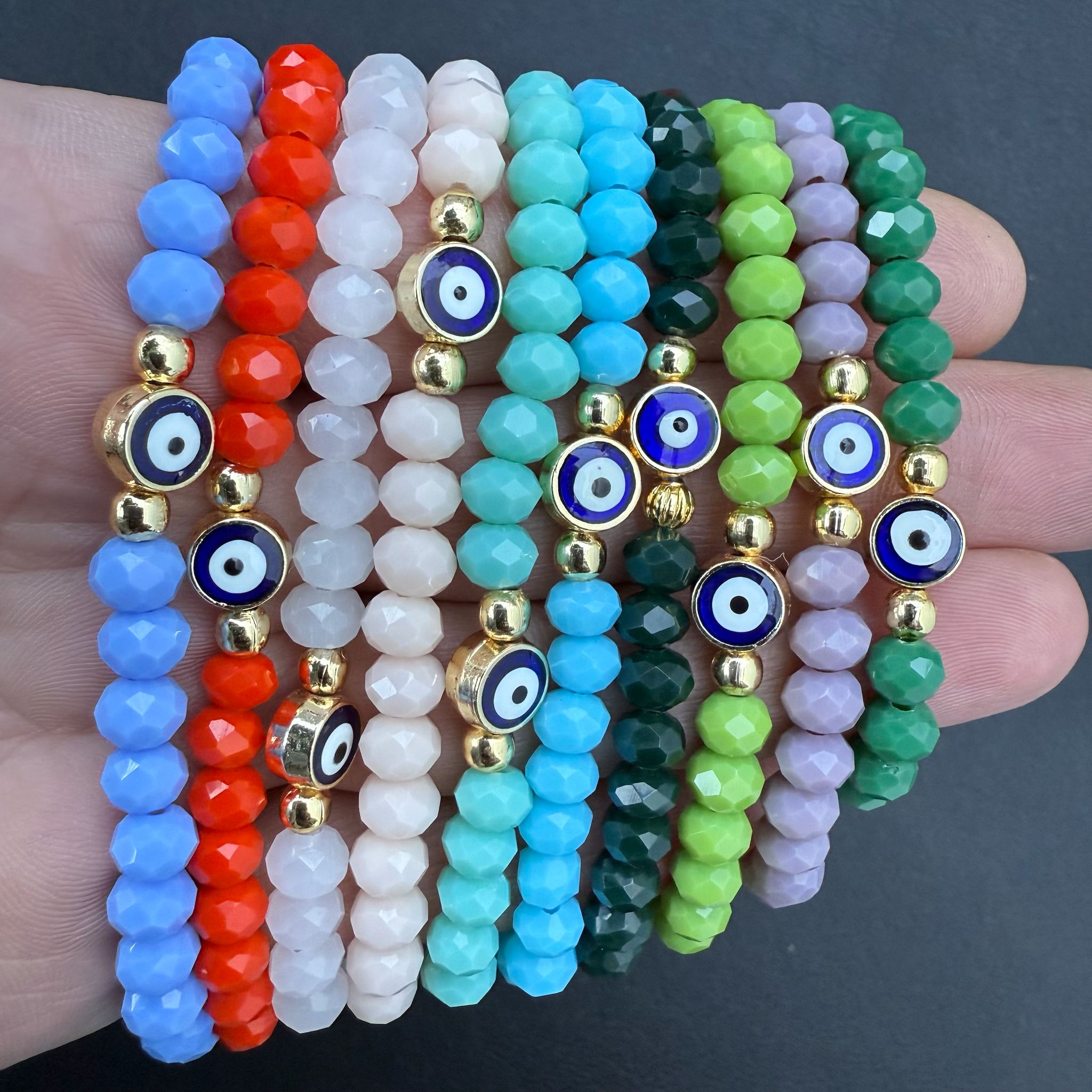 Stretchy Bracelet  |10 Color Mix Set | Evil Eye 6 mm Stone