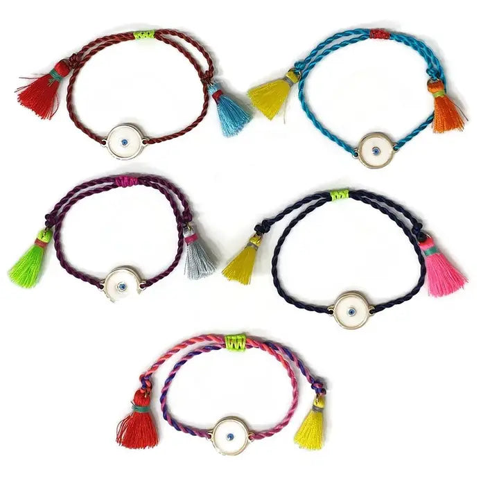Boho Bracelet-Evileye Evil Eye Round- Enamel Tassel Rope