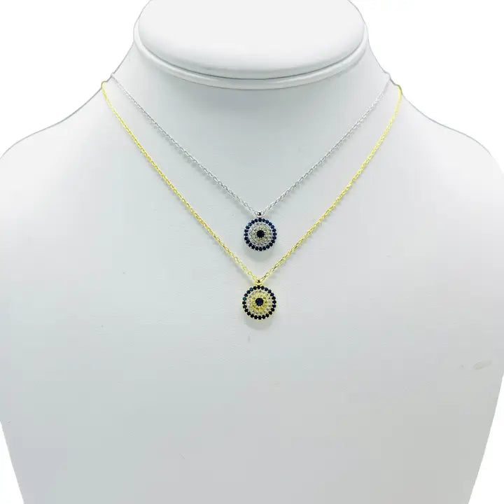 925 Sterling Silver -  Evil Eye Round Necklace