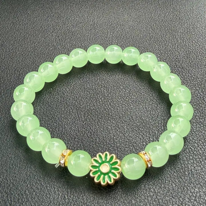 Stretchy Beaded Flower Charm Bracelets – 7 Color Mix Set