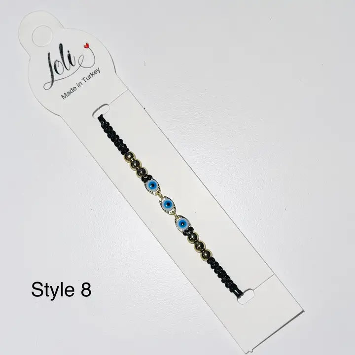 3 Evil Eye 3 Beaded Thin Half Macrame Bracelet - Handmade