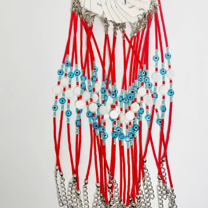 Beaded Evil Eye Sandstone Link Chain Bracelet