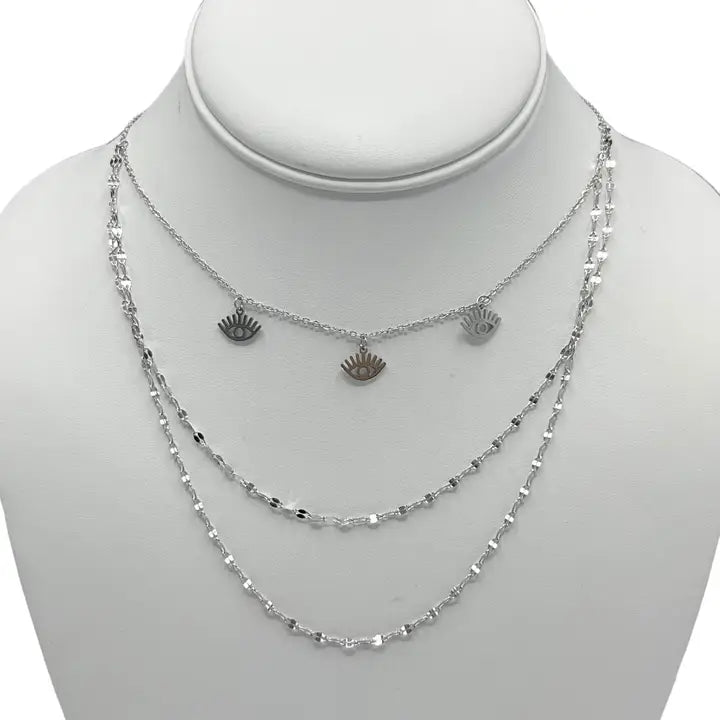 Stainless Steel Silver Plated Evileye Necklace