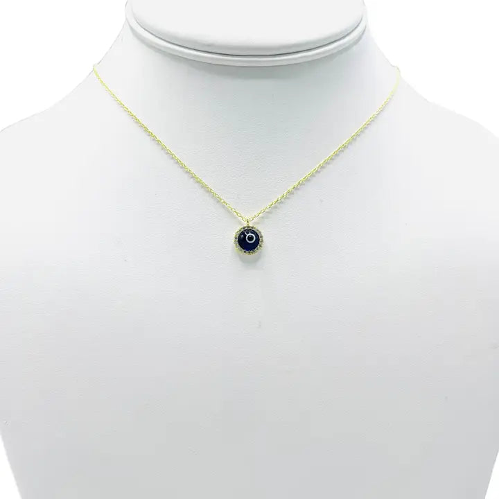925 Sterling Silver - Round Evileye Stoned Necklace