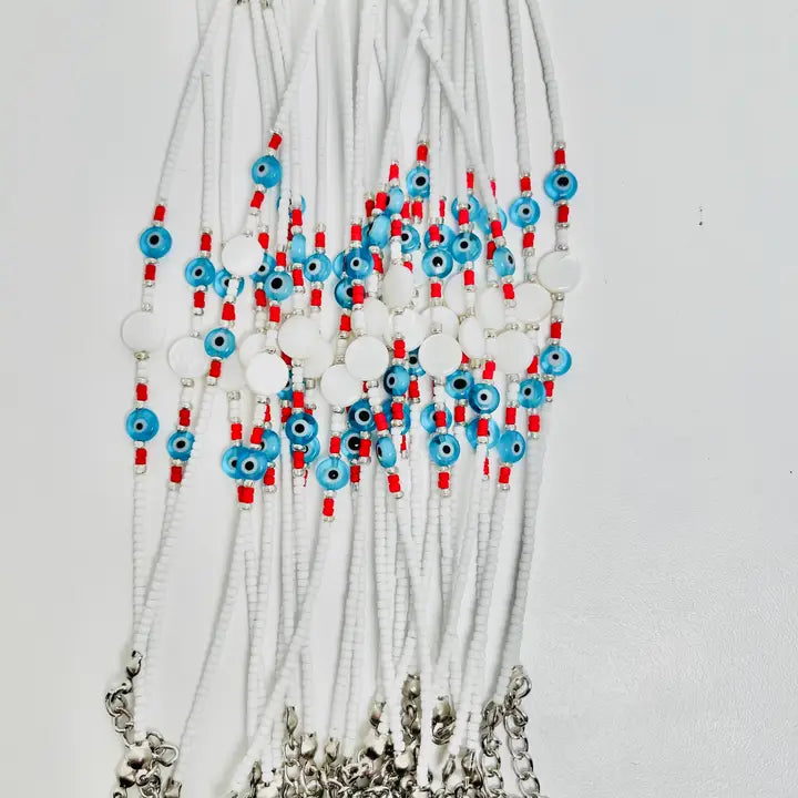 Beaded Evil Eye Sandstone Link Chain Bracelet