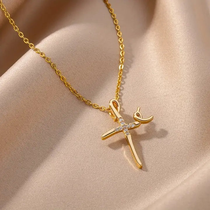 Dainty Cross Necklace | Zirconia Crystals | Gold-Plated