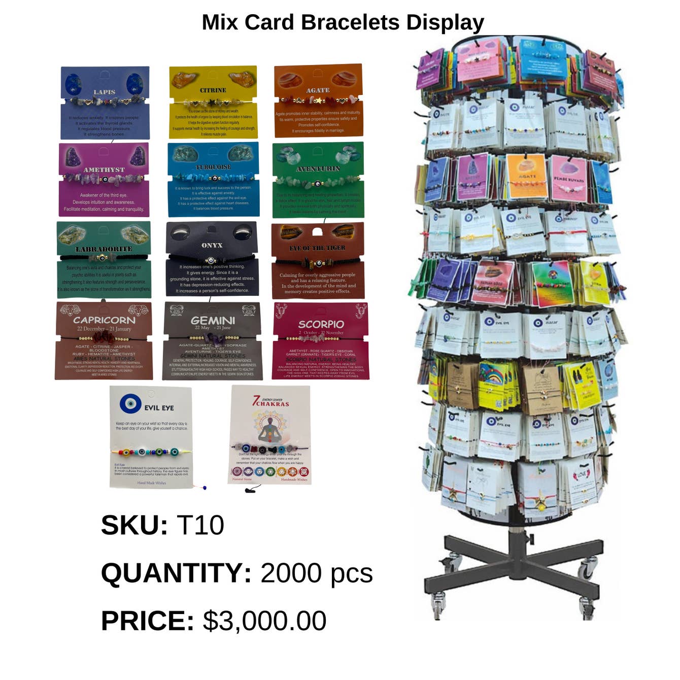 Mix Card Bracelet Display - 2,000 Pieces, Perfect Gift